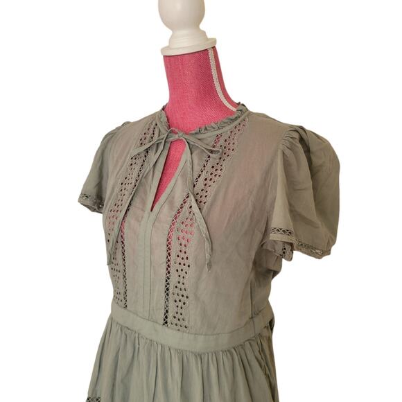 Gap Dress Med Sage Green Cotton Bohemian Chic Cottagecore Romantic Feminine - Picture 3 of 14